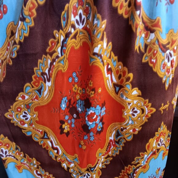 Vintage 12 Maxi Dress 1970's Floral Diamond Pattern Keyhole Neckline Acetate - Picture 3 of 7